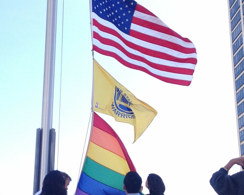 Photo of LGBT Pride flag raising June 1 2016