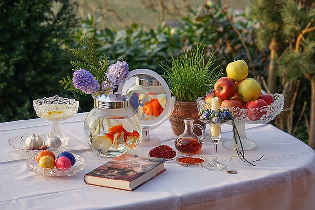 A traditional Haft-seen table to celebrate Nowruz.