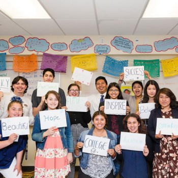 President Mary Daly and SF Fed staff member Ellen Chan in a recording session with a community leader by the U.S.-Mexico border fence