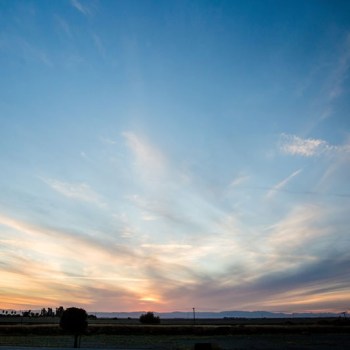 Mountains in the distance at dusk