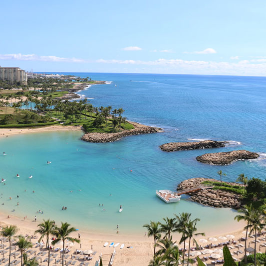 View of the ocean and beach resort from above