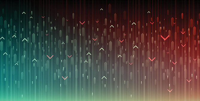 Red and green arrows on black abstract background represent rising and falling prices