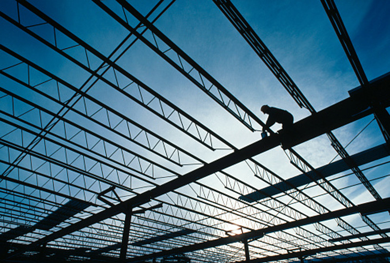 Construction worker on overhead powerlines