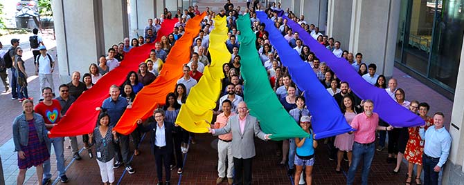 Employees form Pride Banner of Love at SF Fed HQ on June 11, 2019