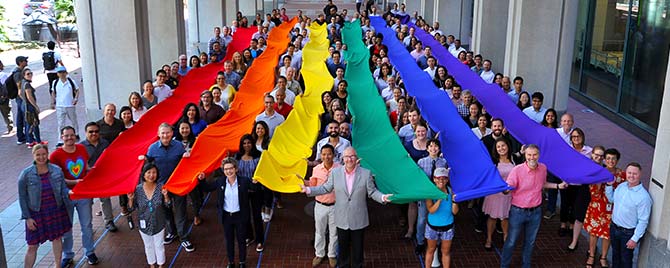 Employees form Pride Banner of Love at SF Fed HQ on June 11, 2019