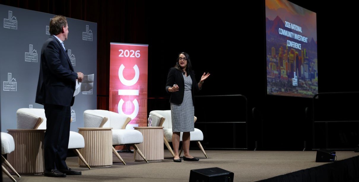 Joseph Firschein and Bina Patel Shrimali deliver the closing remarks for the 2026 National Community Investment Conference.