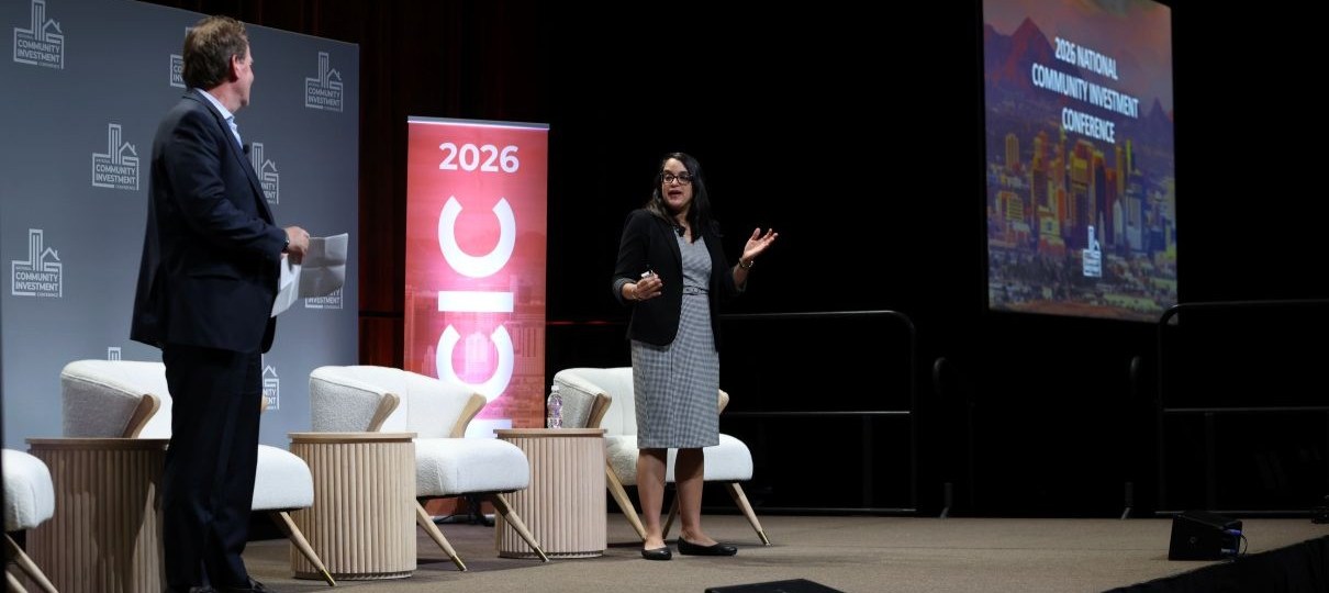 Joseph Firschein and Bina Patel Shrimali deliver the closing remarks for the 2026 National Community Investment Conference.