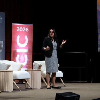 Joseph Firschein and Bina Patel Shrimali deliver the closing remarks for the 2026 National Community Investment Conference.