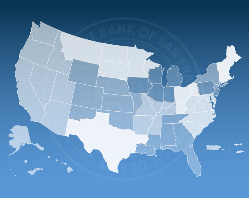 Map outlining each of the 12 Federal Reserve Districts.