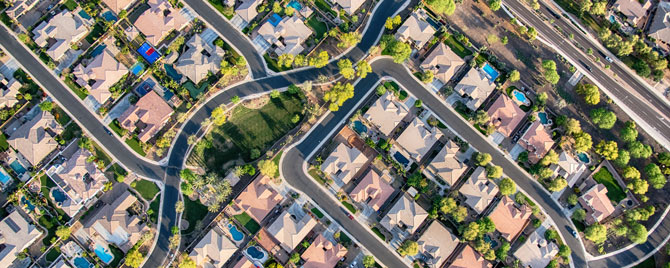 Aerial view of residential neighborhood