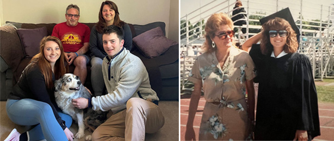 Tammie McGee with her family (left). Tammie with her mom at her college graduation (right).