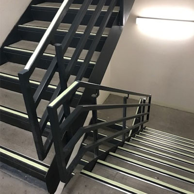 A well-lit stairwell.