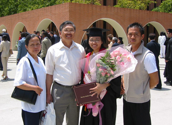 Mongkha with her family at her graduation from USC.