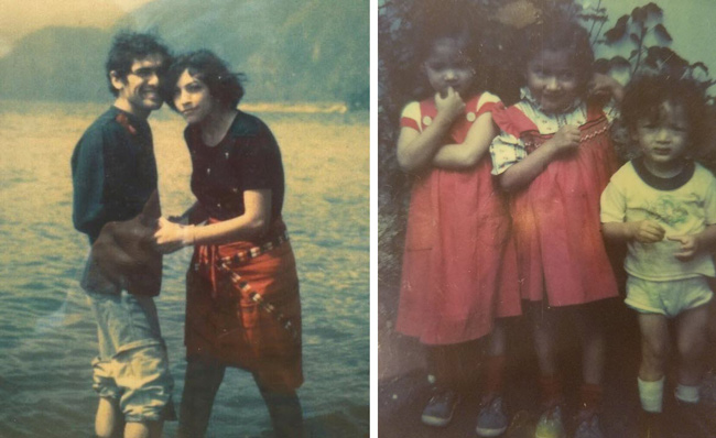 Old family photos of Selvyn’s parents (L) and Selvyn with his sisters (R) in Guatemala.