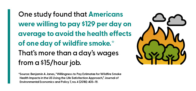 One study found that Americans were willing to pay $129 per day on average to avoid the health effects of one day of wildfire smoke. That's more than a day's wages from a $15/hour job.