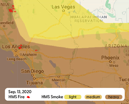 Map of LA region with overlay of smoke plume categorization