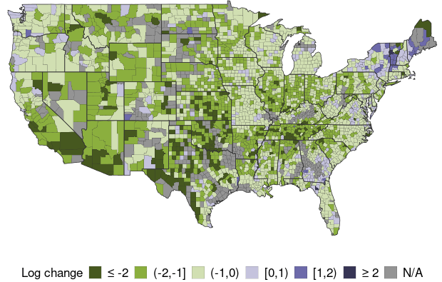 U.S. map showing projected growth of COVID-19 infections by county for next 30 days