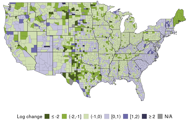 U.S. map showing actual growth of COVID-19 infections by county