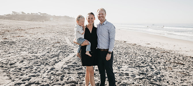 Rema Oxandaboure with her husband and son at the beach