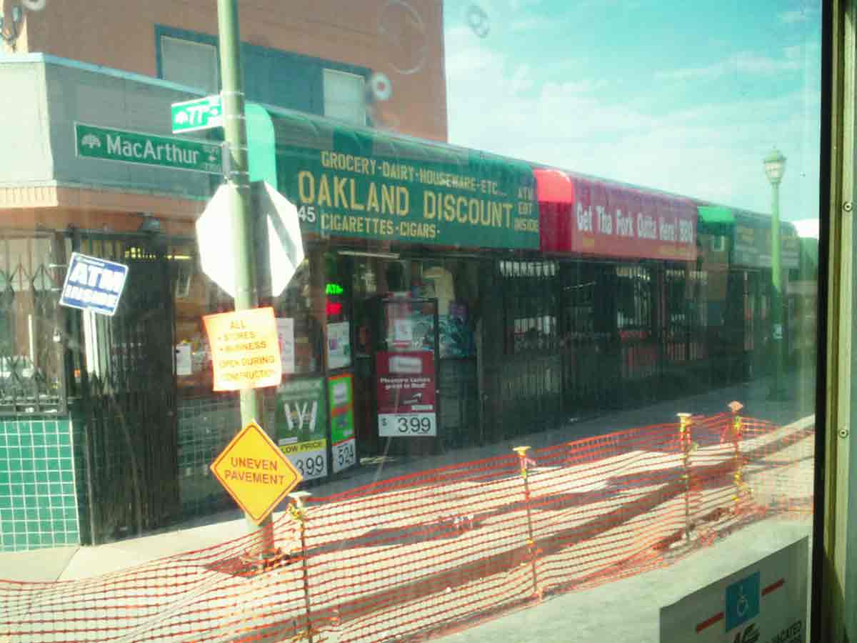 Small businesses closed except for discount grocery store on Macarthur