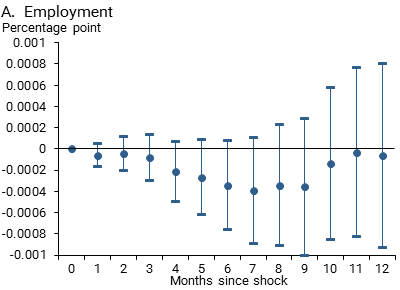 chart shows Estimated responses of indicators to model-based negativity index shock - A. Employment