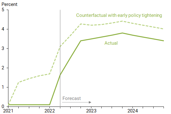 Path of federal funds rate: actual versus counterfactual