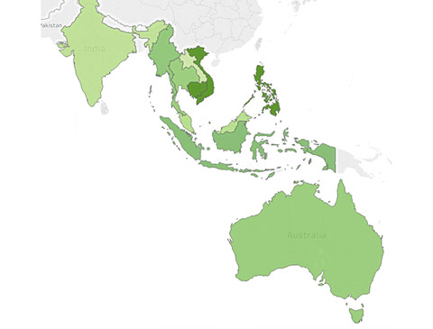 A heat map of Taiwanese banking presence in the New Southbound Policy Countries