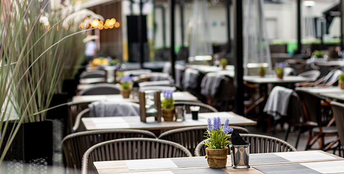 Restaurant's empty outdoor dining setup at during COVID-19 closures