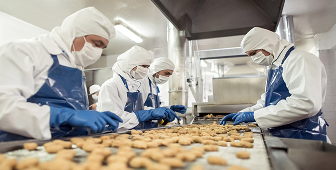 Group of workers at a food factory production line